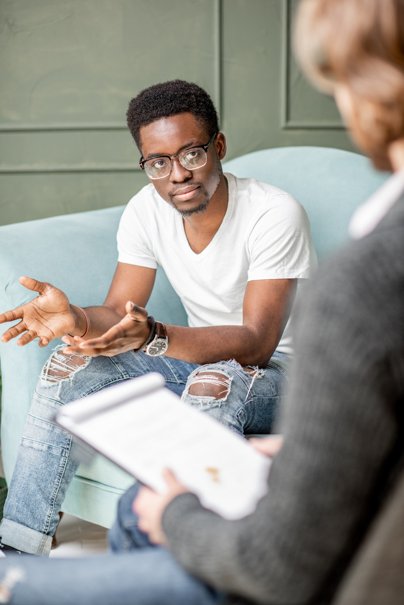 Man during a psychological session with psychologist